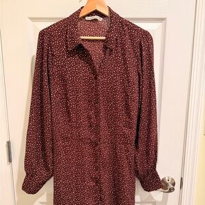 Abercrombie & Fitch Burgundy Polka Dot Long Sleeve Dress